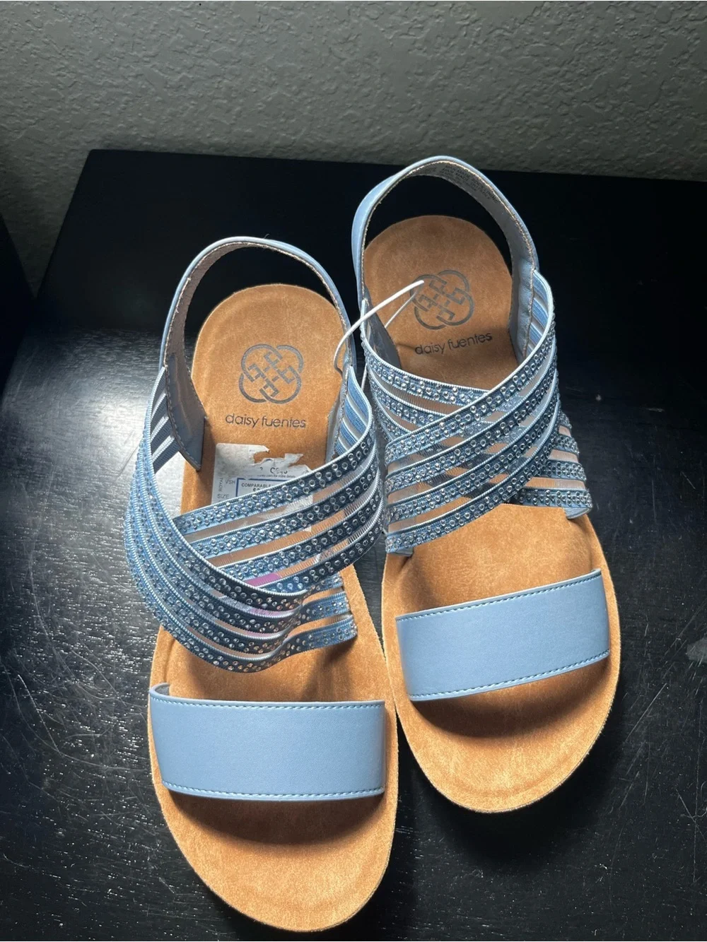 Daisy Fuentes Low Wedge Strap Sandal Light Blue Gray Open Toe Womens Size 6.5W
